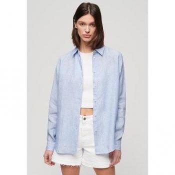 Superdry Femme Chemise Lin Boyfriend Taille 34 Bleu
