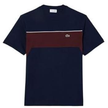 Camiseta Lacoste Color Block manga corta azul rojo para hombre, fabricada en punto Jersey de algodón, talla S
