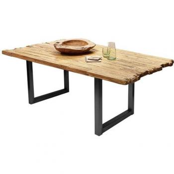 Küchentisch 220x100 cm Teak Holz mit Metallbeinen