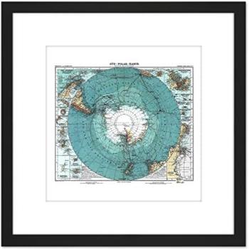 Antarctic Expedition Map 1912 – Petermann Habenicht – 8×8 Inches, Wooden Frame, Black Mount