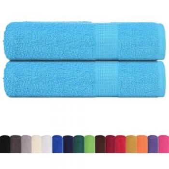 Lot de 2 essuie-mains turquoise 50x100 cm 100% coton 360 g/m²