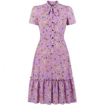 Vestido Vintage de Manga Corta con Lazo y Estampado Multicolor