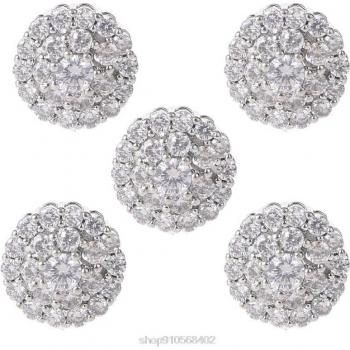 5Pcs Luxurious Metal 12mm Crystal Rhinestone Flower Buttons