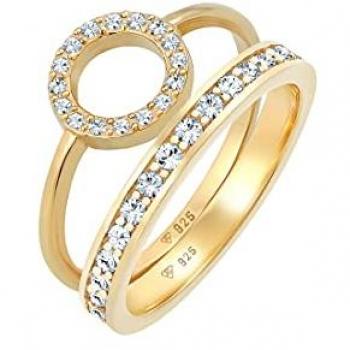 Elli Premium Solitärring Memorie Kreis Geo Kristalle 2er Set 925 Silber