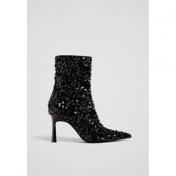Stivaletti con tacco e paillettes neri 35