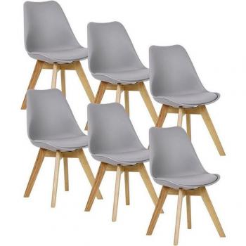Woltu Esszimmerstuhl Set (6 St), Komfortabler Kunstlederstuhl, Massivholzrahmen