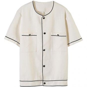 Camisa de Calle para Hombre, Blanca, Sin Cuello, Estilo Verano 9Y2788