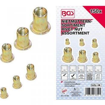 Bgs 14126 rivetto Dadi di assortimento, in acciaio zincato, 150 pezzi