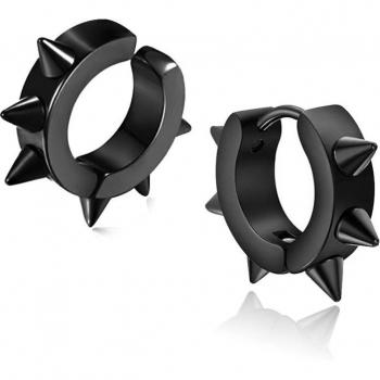 Black Huggie Earrings with Spikes
