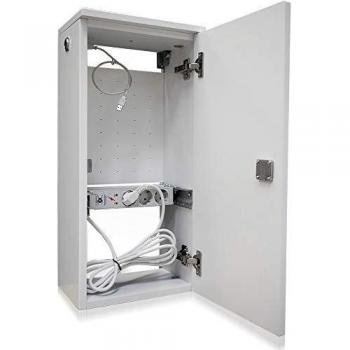 TNTboy® Modularer Netzwerk-Schrank – 10 Einbau – 4 HE – Reinweiß – Deckplatte aus Eichenholz – Überspannungsschutz und USB‑Port
