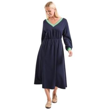 Elegant Navy Ribbed V-Neck Midi Dress – 14
