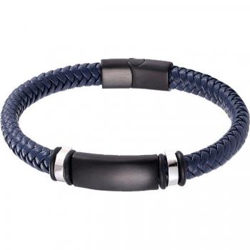 Men's Classic Hand-Woven Leather Bracelet with Steel Accents