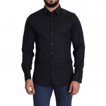 Dolce & Gabbana Black Cotton Formal Gold Dress Shirt