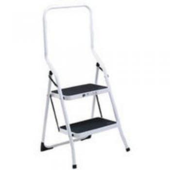 Folding Step Stool 2 Tread High Back White Aluminium 402790