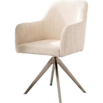 Drehstuhl Greg-Flex Beige Cord 180° drehbar mit kantigem Edelstahl-Kreuzgestell