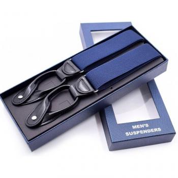 Elastic Y-Back Button Suspenders Black Leather 3.5x120cm NBD9119