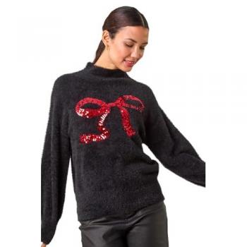 Sweat en Tricot Noir à Sequins de Noël