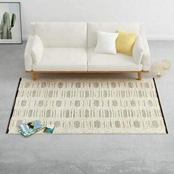 Tapis en Laine Tissée à la Main VidaXL 120x170cm Blanc/Noir