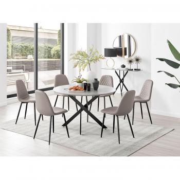 Novara Grey Concrete Round Dining Table with Black Legs and 6 Cappuccino Corona Chairs Set
