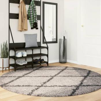 VidaXL Shaggy Rug High Pile Modern Beige and Anthracite Ø 200 cm