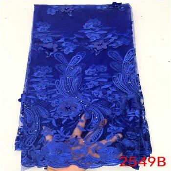 Nigerian Tulle Lace Fabric with 3D Flower Embroidery for Dress KS2549b