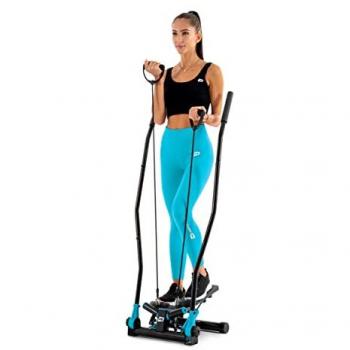 Stepper fitness pliable HS-045S Slim avec poignées Nordic Walking, Extenseurs, Résistance réglable, Ordinateur (Bleu)