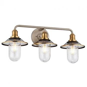 LICHT-ERLEBNISSE Badezimmerlampe Metall Glas b: 68,6 cm IP44 in Nickel antik Messing Antik E27 3-flammig länglich