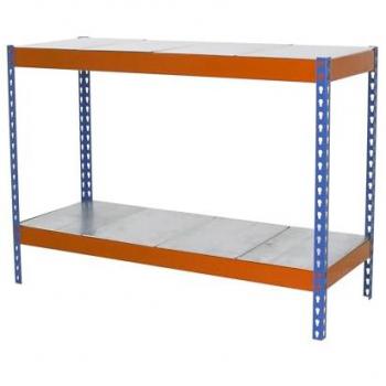 Simonrack 900×1200×750 mm, Étagère à Charge Lourde, 2 Niveaux – Bleu/Orange/Galvanisé