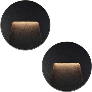 Outdoor Round IP65 Pathway Light, 2 Pack, Black ABS, Indirect CCT LED