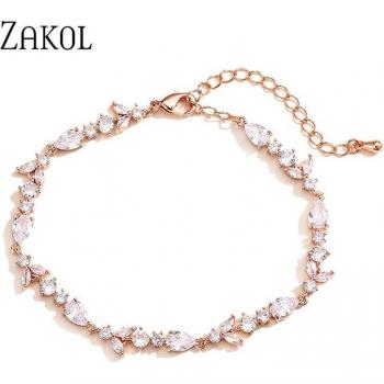 ZAKOL Women's Adjustable Leaf Bracelet with AAA Cubic Zirconia Wedding Jewelry BP5034