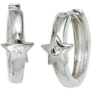 Stern Creolen 925 Silber mit Zirkonia für Kinder