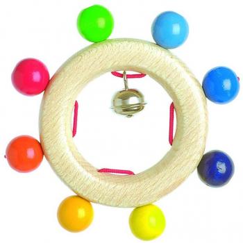 Hochet en bois arc-en-ciel avec grelot