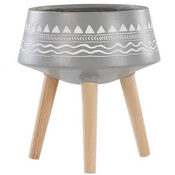 Supporto per Piante Moderno Boho Grigio Chiaro in Magnesio con Base in Legno Massello Ø 42 cm