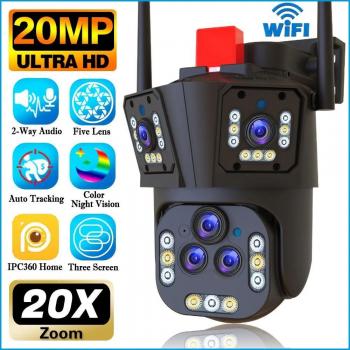 Caméra IP intelligente 20 MP – 10 K, 5 lentilles sans fil, suivi PTZ et zoom optique