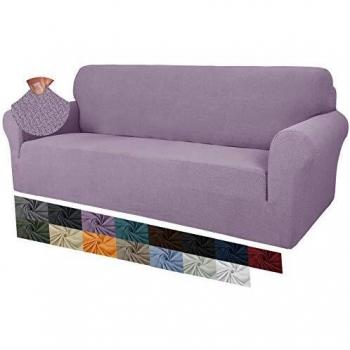 MAXIJIN Creative Jacquard Extra Large Couch Covers for 3 or 4 Seater, Super Stretch Non Slip Sofa Cover for Dogs Pet Friendly Sofa Slipcover Furniture Protector (4 Seater, Light Purple)