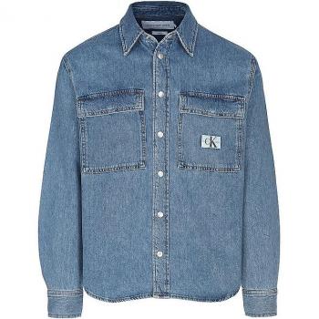 Calvin Klein Men's Blue Cotton Shirt with Italian Collar and Front Pockets, Size M