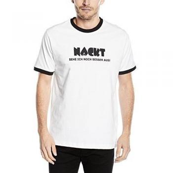Camiseta Touchlines B5027 para hombre, diseño Nackt sehe ich noch besser aus!, color blanco y azul