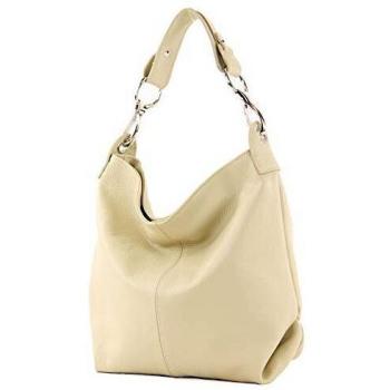 T168 Modamoda Leder-Schultertasche in Cremebeige – Premium-Umhängetasche