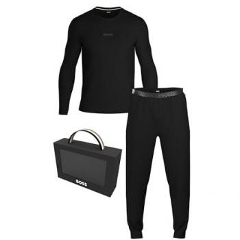 BOSS Weihnachts-Pyjama „XMAS LONG SET“ – Herren, Regular Fit, Schwarz, XL