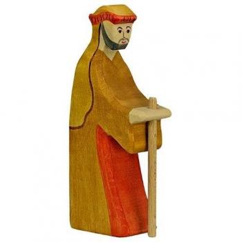 Holztiger Hirte mit Stab orange-braun