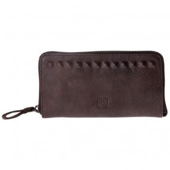 Portafoglio con zip e borchie in pelle vintage per donna Timeless Cocoa Brown