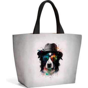 Border Collie Dog With Glasses Beach Shopper Bag