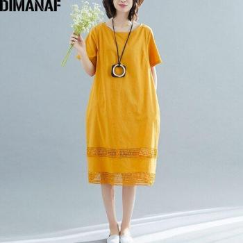 DIMANAF Plus Damen Kleid – Sommer Baumwolle, Elegant, Größe XL