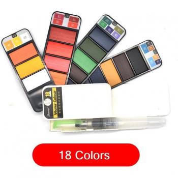 Portable Solid Watercolor Kit 18, 25, 33, 42 with Brush Pen