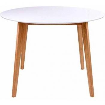 Table de Repas Design Blanc/Naturel Ø 105 x H75 cm