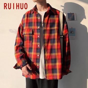 Camisa a Cuadros de Algodón para Hombre M-2XL Primavera/Automne
