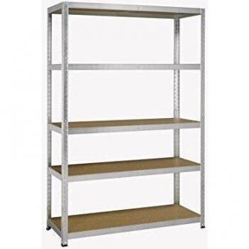 ERRO Stellingkast 120 cm met 5 houten planken, zilver, galvaniseerd, afmetingen 1.200 x 400 x 1.800 mm
