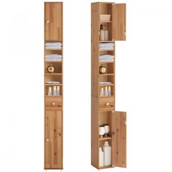 Colonne meuble de salle de bain BZR34-SH SoBuy – 20x20x180 cm, 1 tiroir, 2 portes, 5 compartiments ouverts, étagères réglables