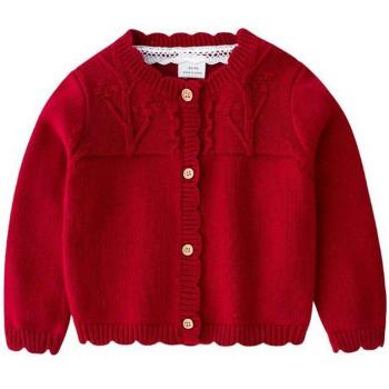 Infant Girl's Knitted Sweater Jacket with Lace Collar