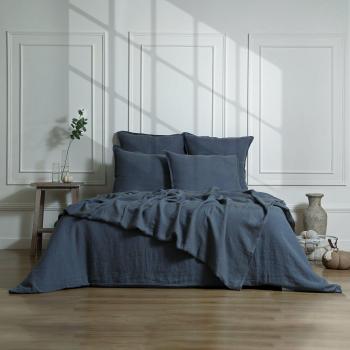 Parure Febronie en lin lavé bleu orage avec deux taies 65x65